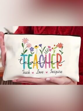 Teacher Floral Colorful Canvas Cosmetic Bag - Teach Inspire Love
